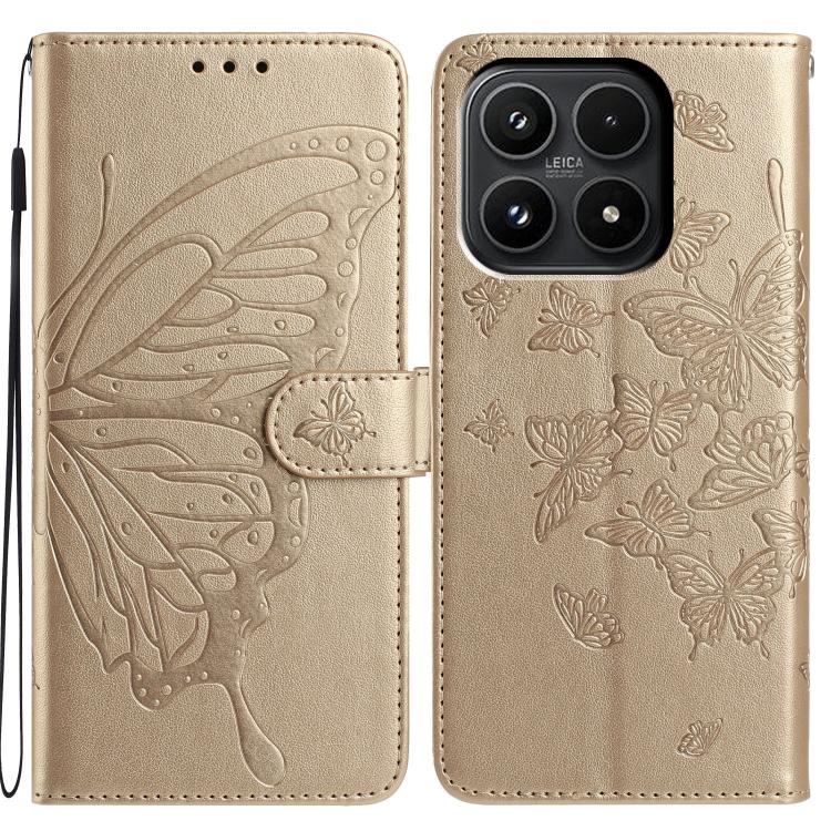 For Xiaomi 17 Butterfly Flutter Pattern Embossed Leather Phone Case(Gold)