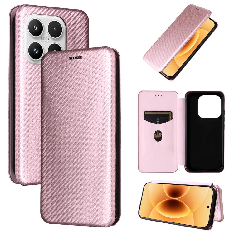 For Xiaomi 17 Carbon Fiber Texture Flip Leather Phone Case(Pink)