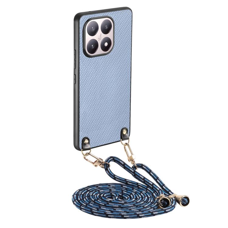 For Xiaomi 17 Carbon Fiber Texture Leather Back Cover Phone Case with Crossbody Strap(Blue)