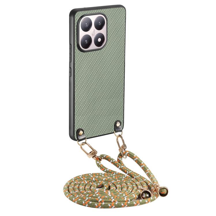 For Xiaomi 17 Carbon Fiber Texture Leather Back Cover Phone Case with Crossbody Strap(Green)