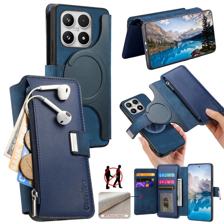 For Xiaomi 17 CaseNeo MagSafe RFID Anti-theft Zipper Wallet Retro Leather Phone Case(Blue)