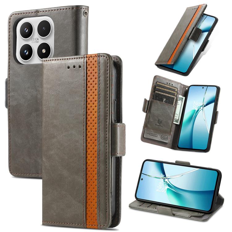 For Xiaomi 17 CaseNeo Splicing Dual Magnetic Buckle Leather Phone Case(Gray)