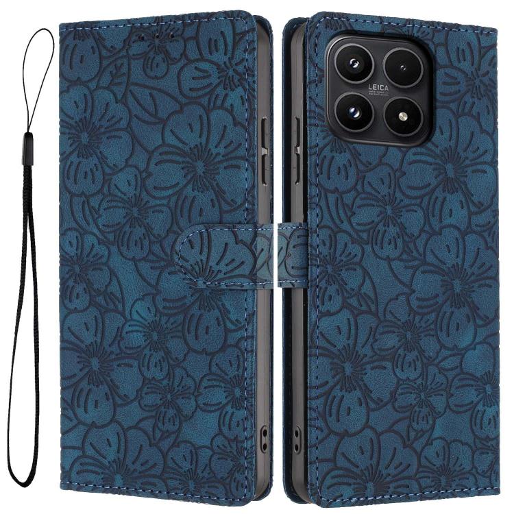 For Xiaomi 17 Cherry Blossoms Embossed Leather Phone Case(Dark Blue)