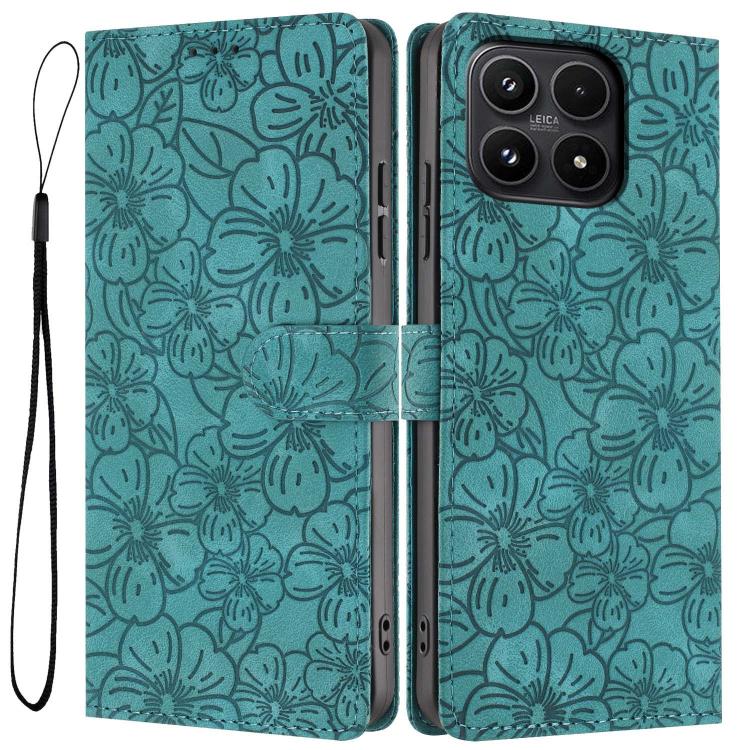 For Xiaomi 17 Cherry Blossoms Embossed Leather Phone Case(Green)