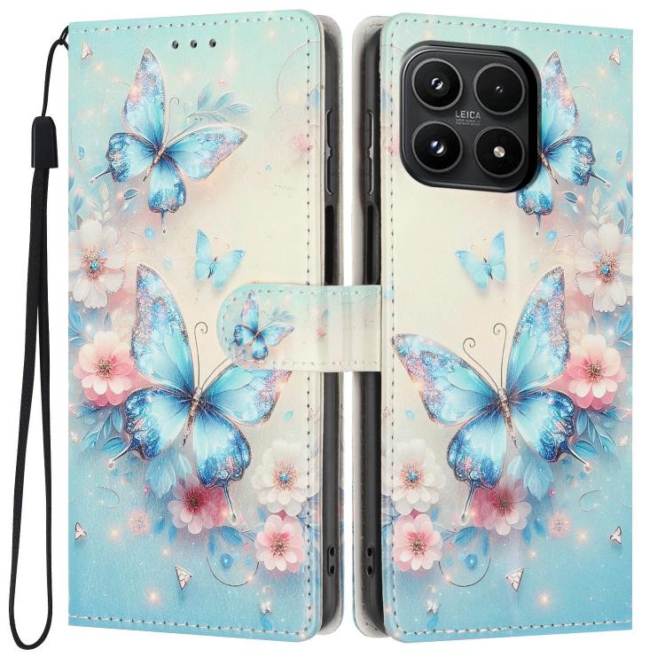 For Xiaomi 17 Colorful Painting Vegan Leather Phone Case with Lanyard(Blue Butterflies)