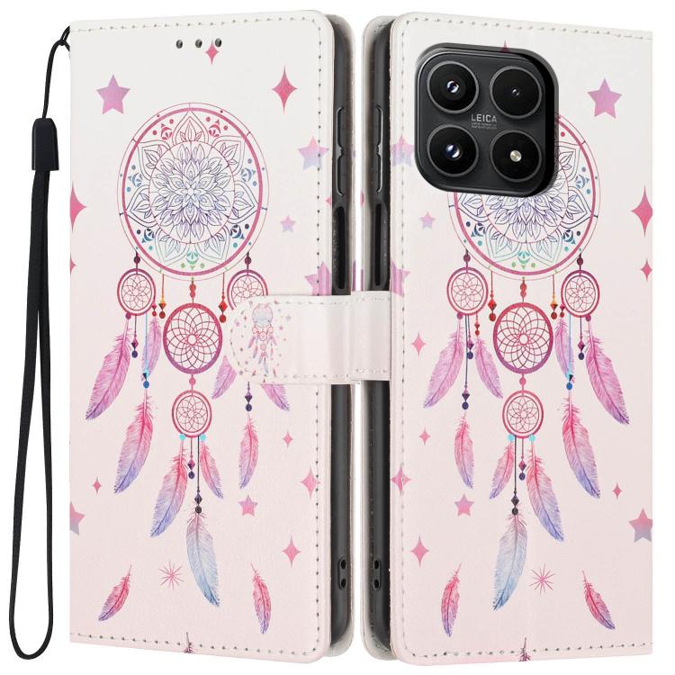 For Xiaomi 17 Colorful Painting Vegan Leather Phone Case with Lanyard(Feather Wind Chimes)