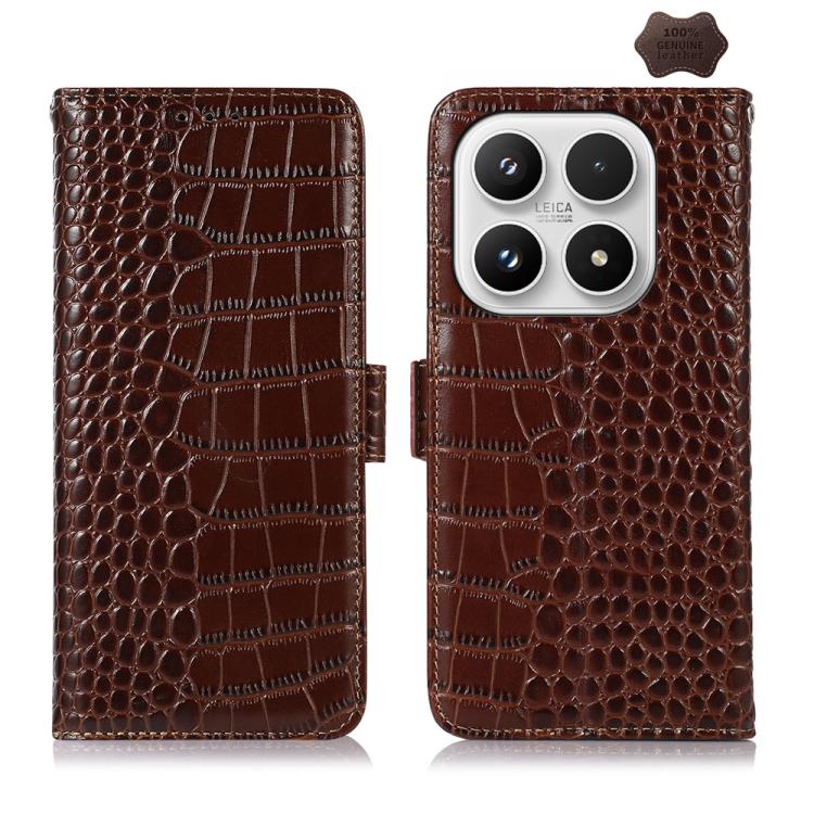 For Xiaomi 17 Crocodile Top Layer Cowhide Leather Phone Case(Brown)