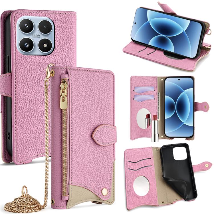 For Xiaomi 17 Crossbody Chain Fishtail Litchi Leather Phone Case(Pink)