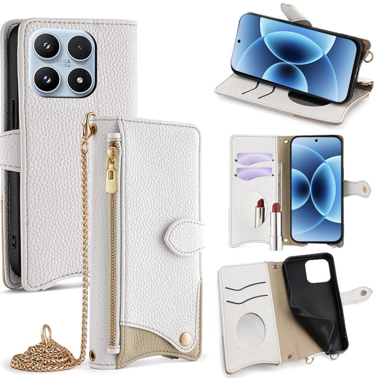 For Xiaomi 17 Crossbody Chain Fishtail Litchi Leather Phone Case(White)