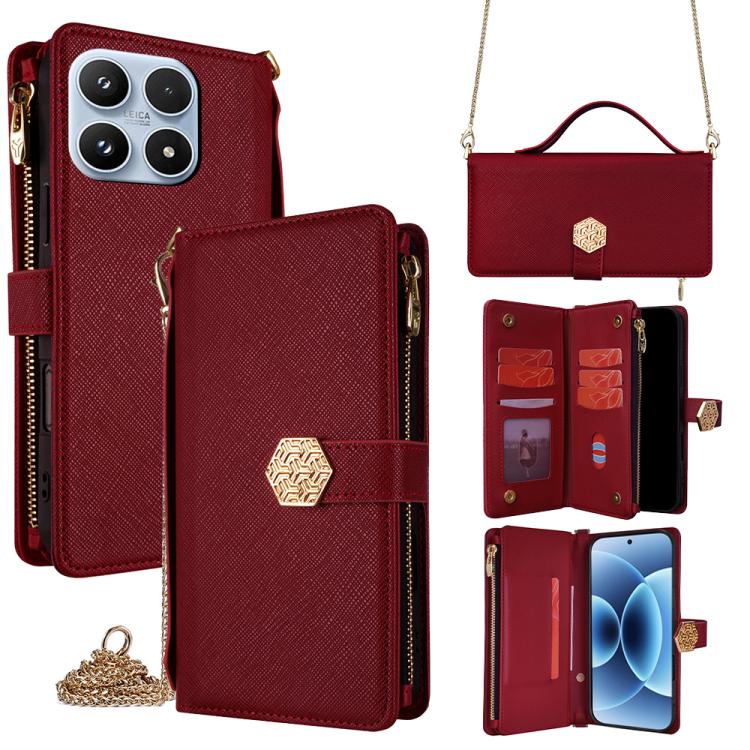 For Xiaomi 17 Crossbody Handle Cross Texture Leather Phone Case(Red)