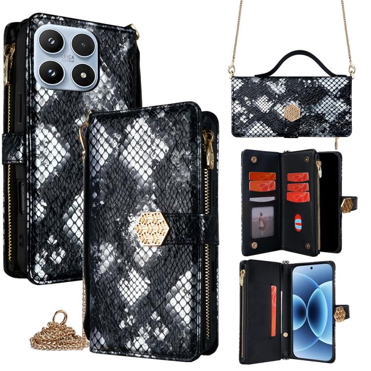 For Xiaomi 17 Crossbody Handle Snake Texture Leather Phone Case(Black)