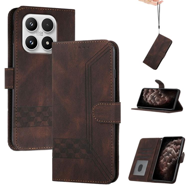 For Xiaomi 17 Cubic Skin Feel Flip Leather Phone Case(Brown)