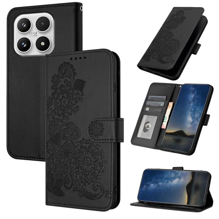 For Xiaomi 17 Datura Flower Embossed Flip Leather Phone Case(Black)