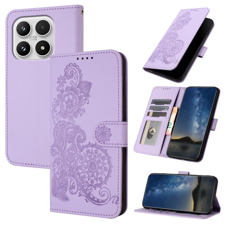 For Xiaomi 17 Datura Flower Embossed Flip Leather Phone Case(Purple)