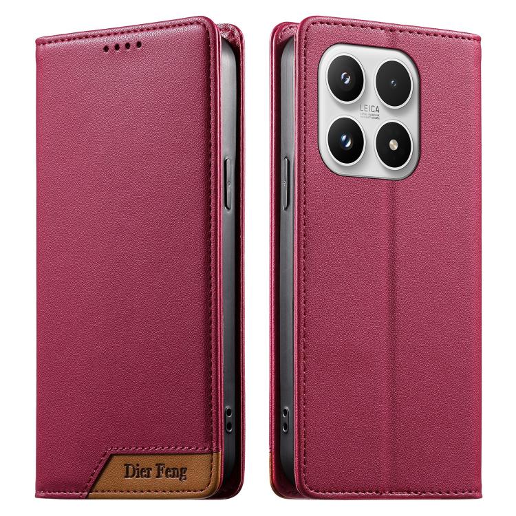 For Xiaomi 17 Dierfeng Splicing Strong Magnetic RFID Vegan Leather Phone Case(Red)
