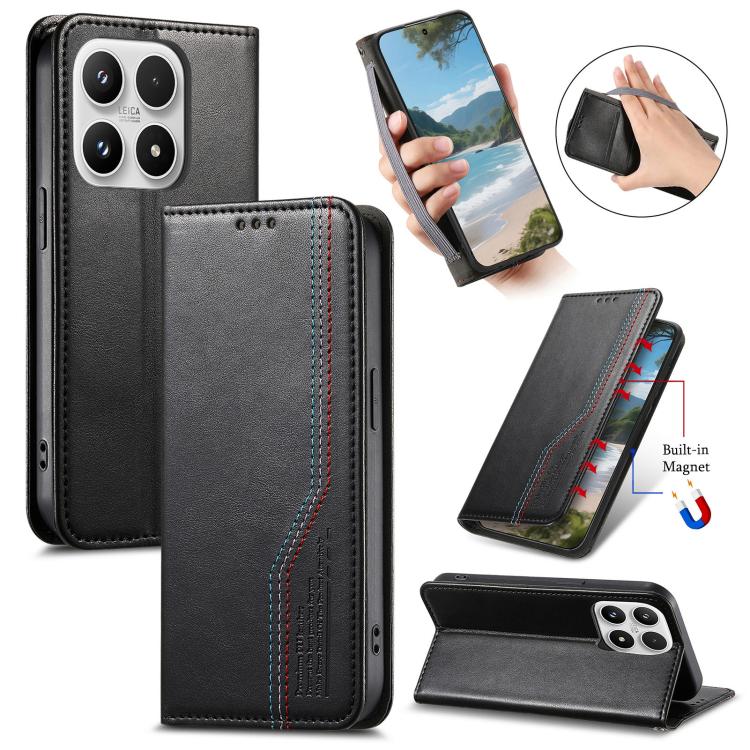 For Xiaomi 17 Elastic Wristband Magnetic Suction Leather Phone Case(Black)