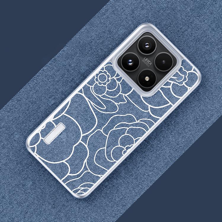 For Xiaomi 17 Embossed Camellia Wool Linen Fabric Magnetic Three Guarantees Phone Case(Light Blue)