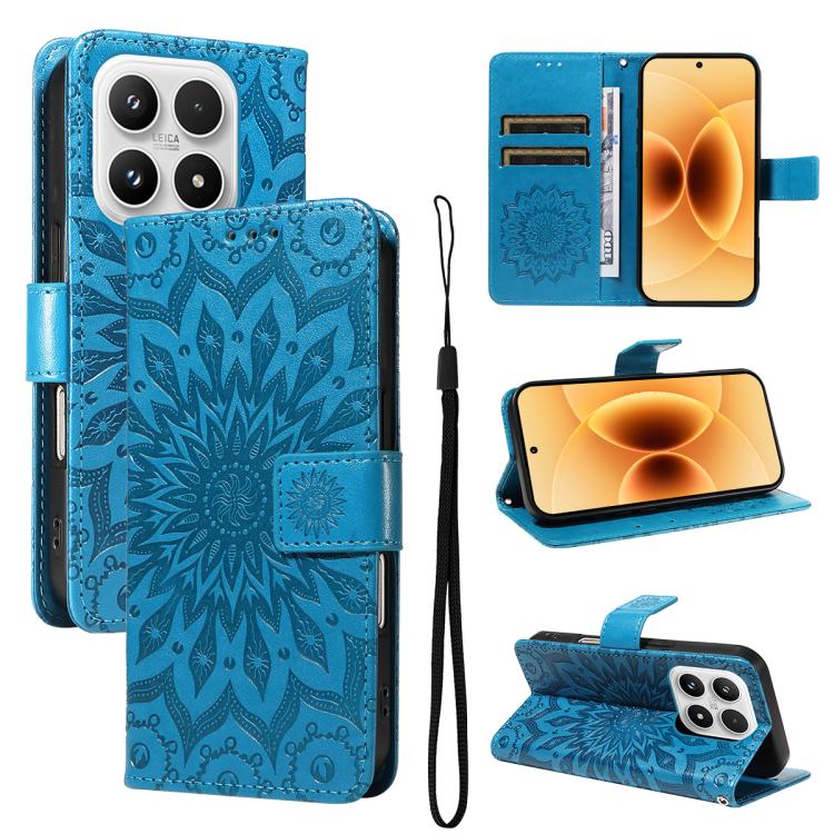 For Xiaomi 17 Embossed Sunflower Pattern Flip Leather Phone Case(Blue)