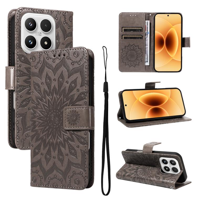 For Xiaomi 17 Embossed Sunflower Pattern Flip Leather Phone Case(Grey)