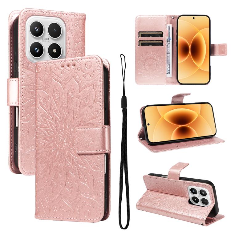 For Xiaomi 17 Embossed Sunflower Pattern Flip Leather Phone Case(Pink)