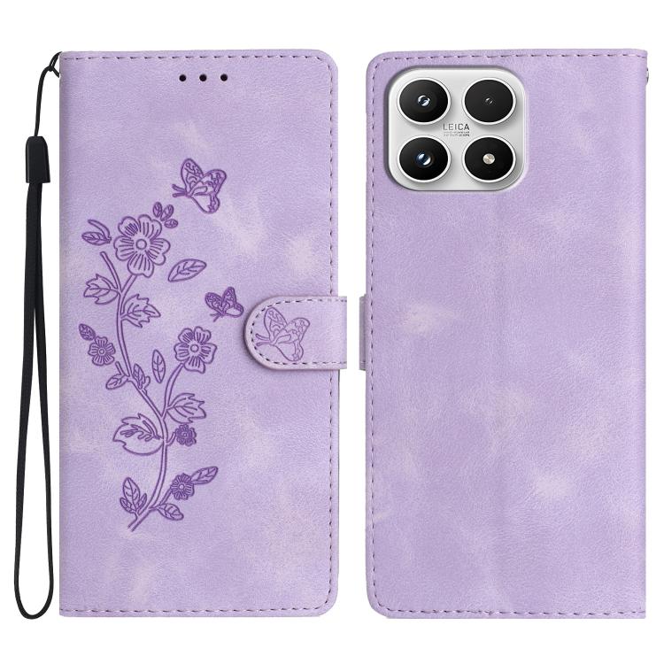 For Xiaomi 17 Flower Butterfly Embossing Pattern Leather Phone Case(Purple)