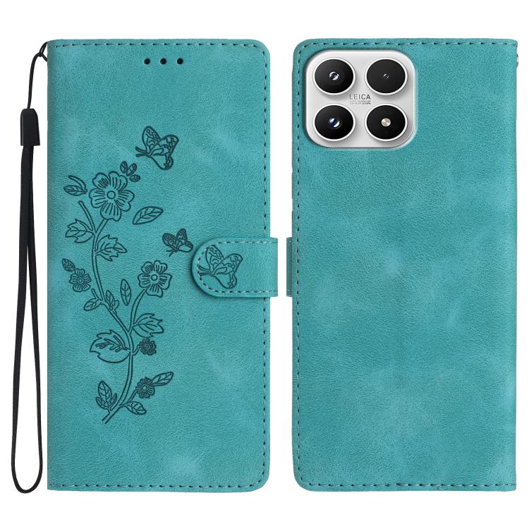 For Xiaomi 17 Flower Butterfly Embossing Pattern Leather Phone Case(Sky Blue)
