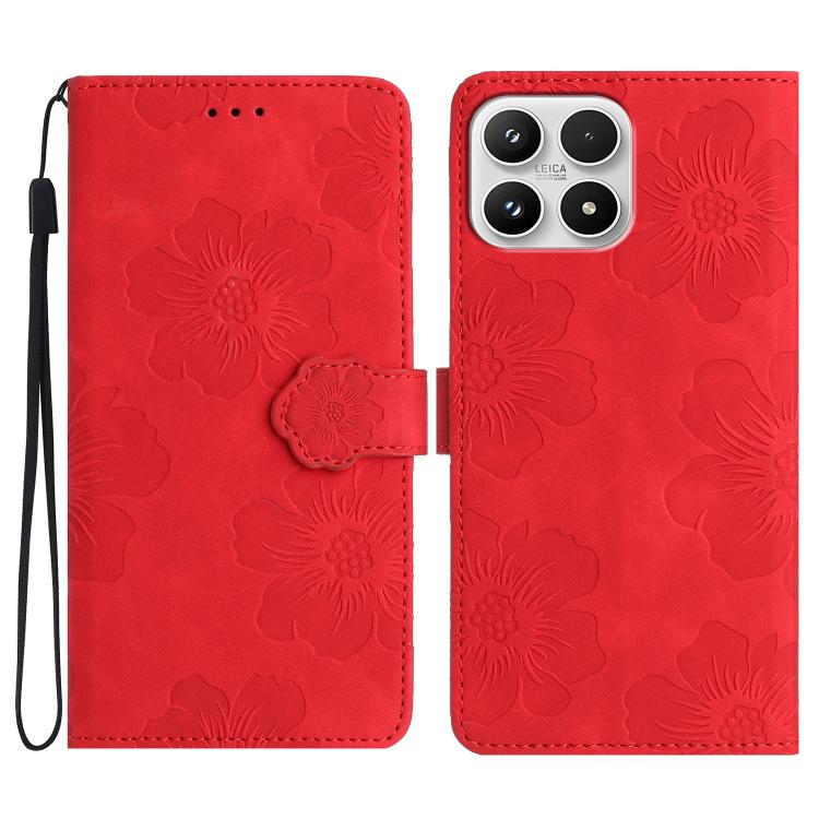 For Xiaomi 17 Flower Embossing Pattern Leather Phone Case(Red)