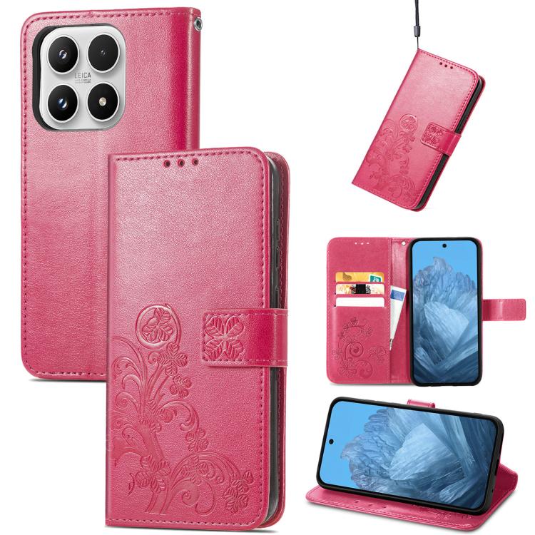 For Xiaomi 17 Four-leaf Clasp Embossed Buckle Leather Phone Case(Rose)
