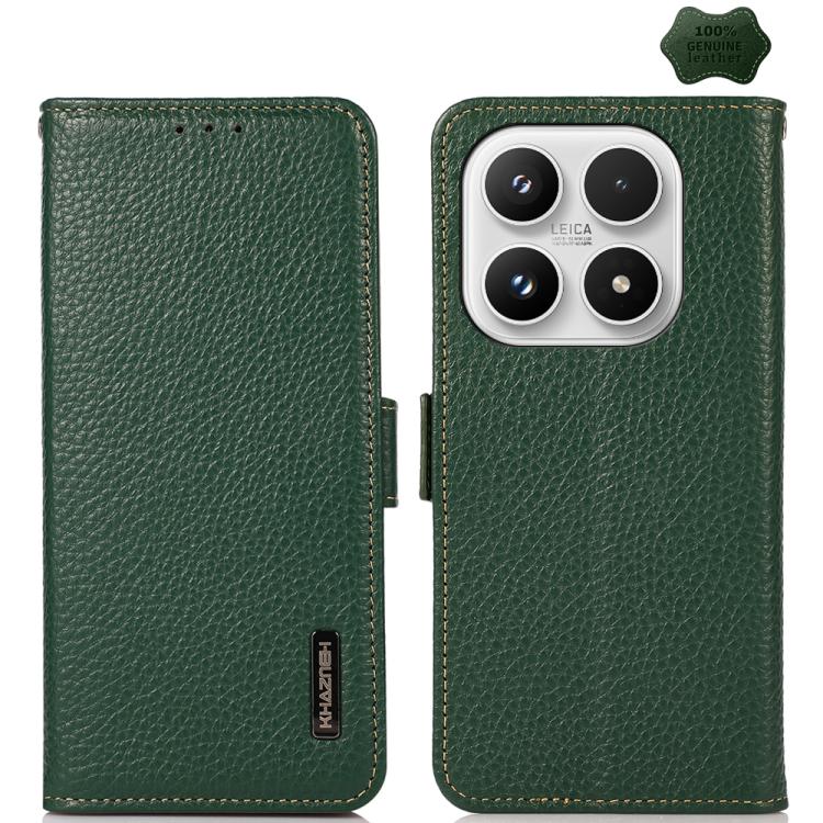 For Xiaomi 17 KHAZNEH Side-Magnetic Litchi Genuine Leather RFID Phone Case(Green)