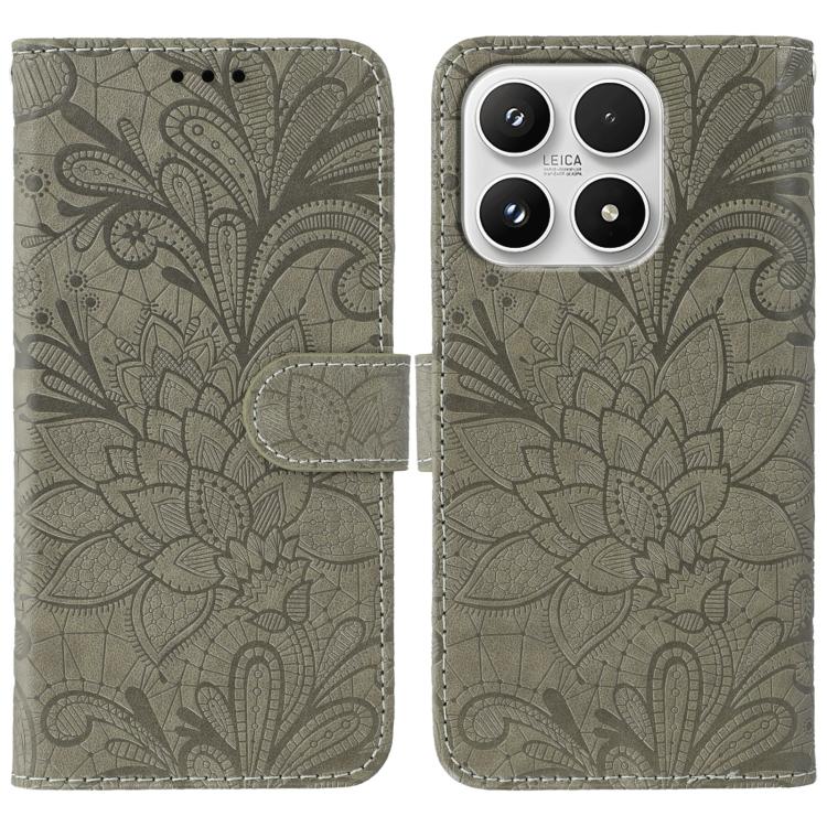 For Xiaomi 17 Lace Flower Embossing Flip Leather Phone Case(Grey)