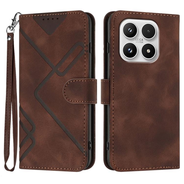 For Xiaomi 17 Line Pattern Skin Feel Leather Phone Case(Coffee)