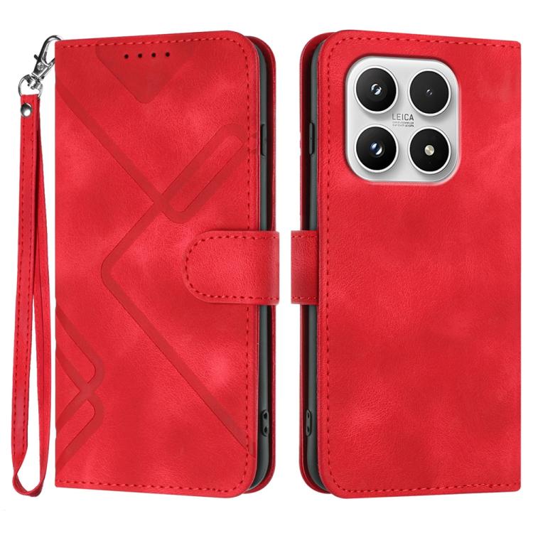 For Xiaomi 17 Line Pattern Skin Feel Leather Phone Case(Red)