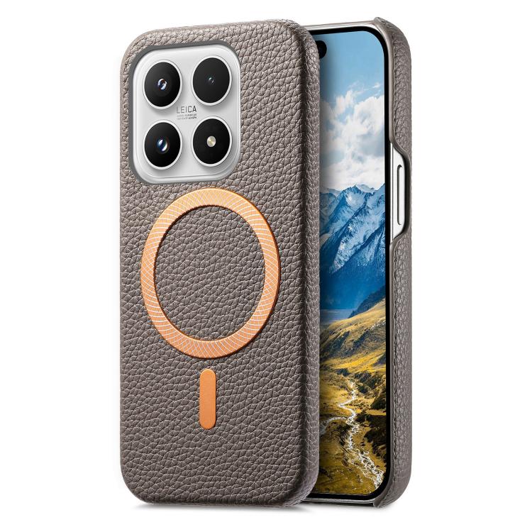 For Xiaomi 17 Litchi Texture Brushed MagSafe PU Back Cover Phone Case(Gray)