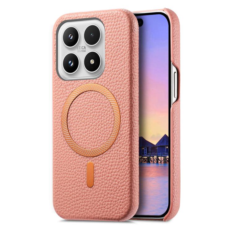 For Xiaomi 17 Litchi Texture Brushed MagSafe PU Back Cover Phone Case(Pink)