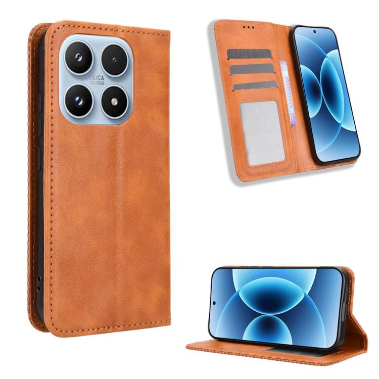For Xiaomi 17 Magnetic Buckle Retro Texture Leather Phone Case(Brown)