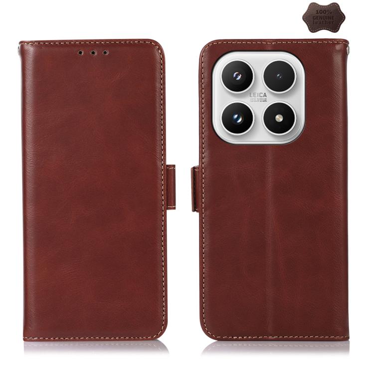 For Xiaomi 17 Magnetic Crazy Horse Texture Genuine Leather RFID Phone Case(Brown)