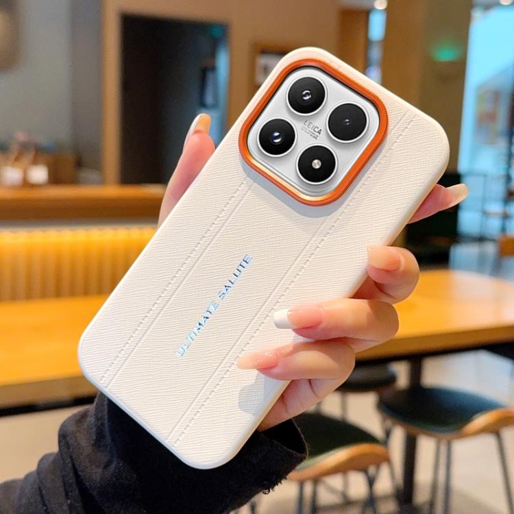 For Xiaomi 17 Metal Camera Lens Frame Buttons Vegan Leather Phone Case(White)