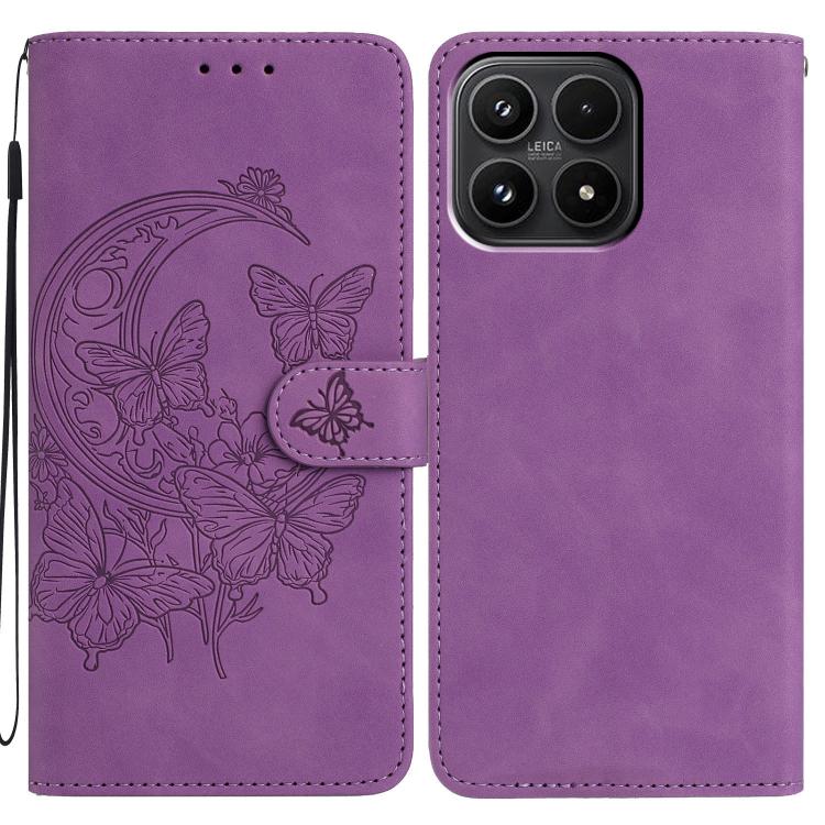 For Xiaomi 17 Moonlit Butterfly Dance Pattern Embossed Leather Phone Case(Purple)