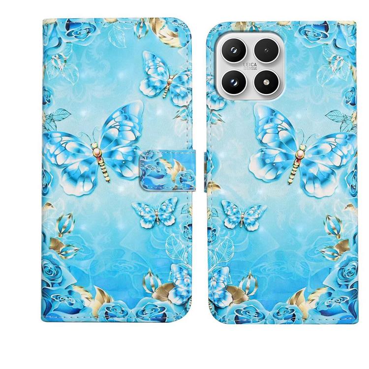 For Xiaomi 17 Oil Embossed 3D Drawing Leather Phone Case(Blue Butterflies)