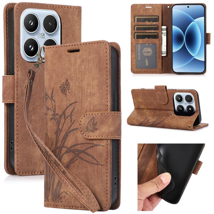 For Xiaomi 17 Orchid Butterfly Embossed Leather Phone Case(Brown)