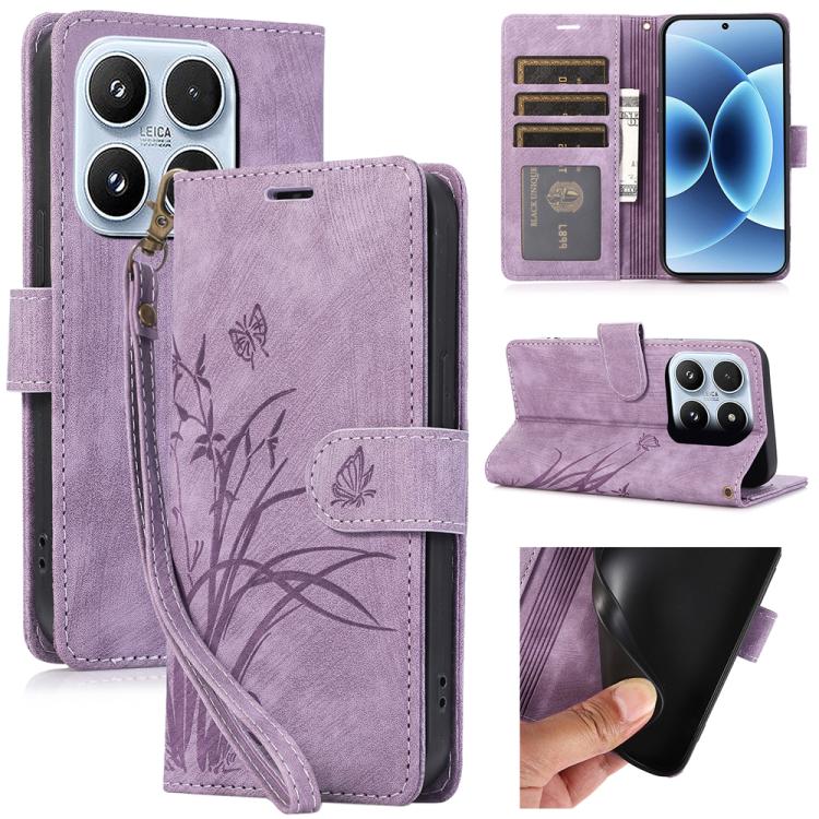 For Xiaomi 17 Orchid Butterfly Embossed Leather Phone Case(Purple)