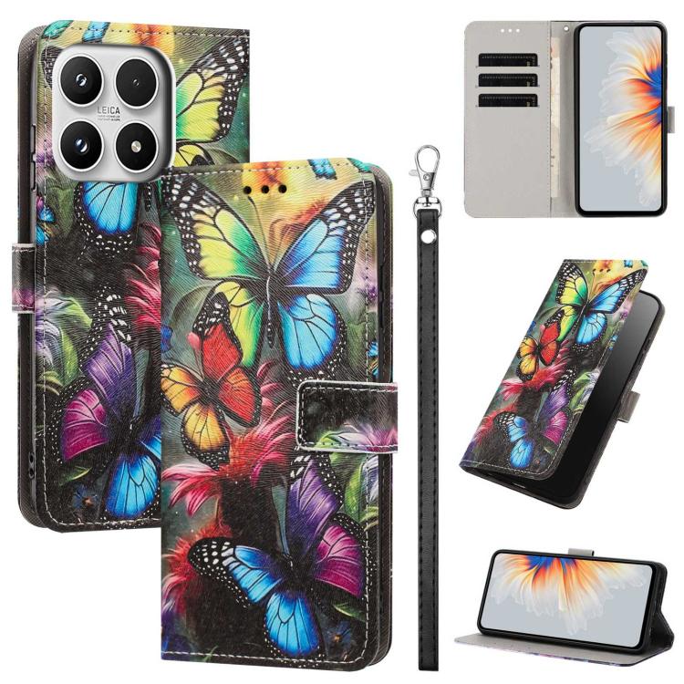 For Xiaomi 17 Painted Pattern Vegan Leather Phone Case with Strap(Colorful Butterfly)