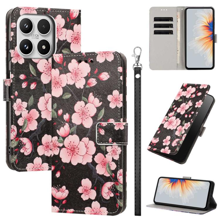 For Xiaomi 17 Painted Pattern Vegan Leather Phone Case with Strap(Sakura)