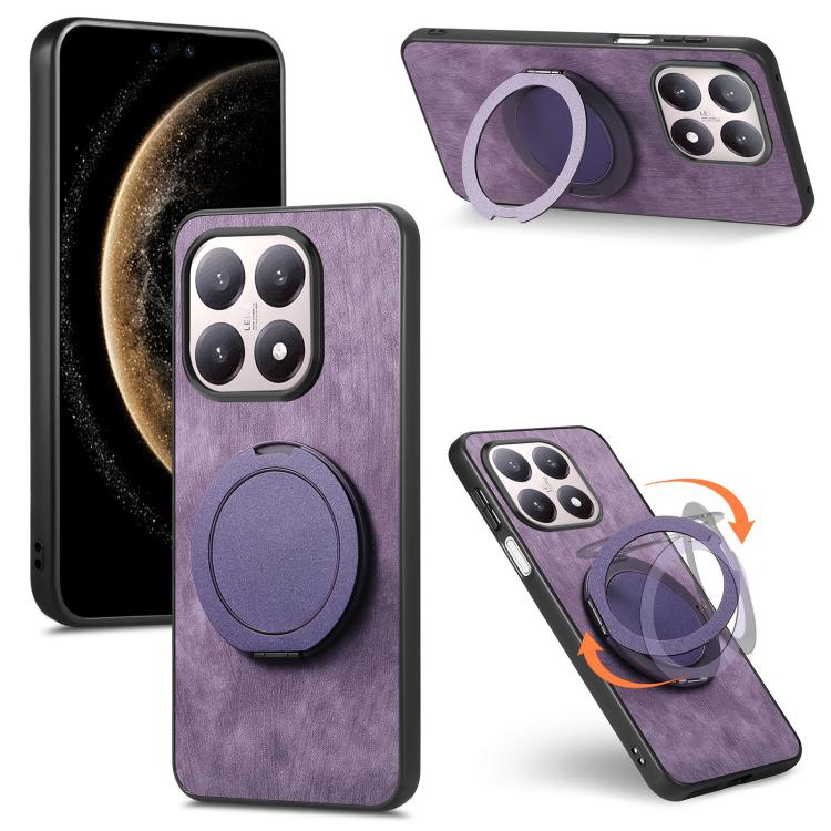 For Xiaomi 17 Retro Leather Rotation Round Holder Phone Case(Purple)