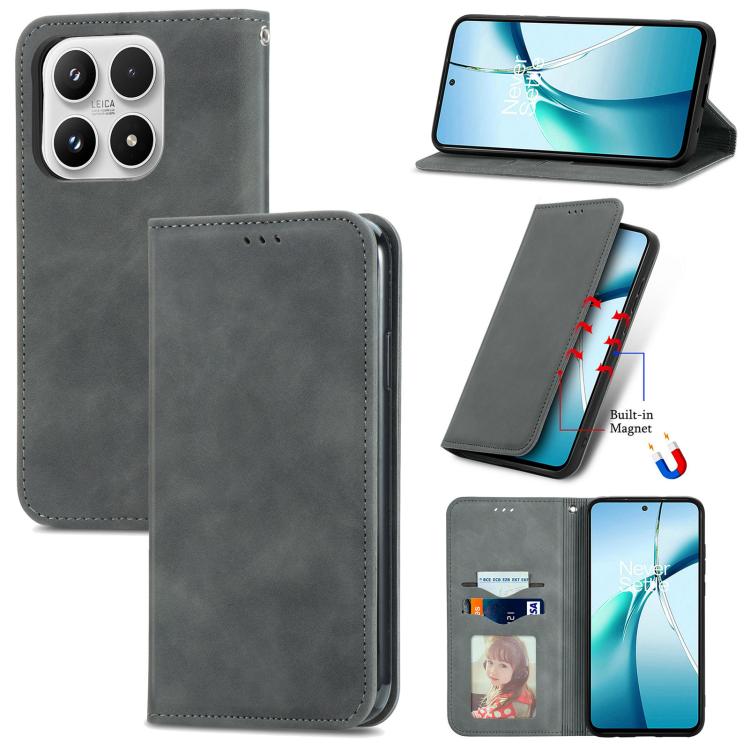 For Xiaomi 17 Retro Skin Feel Magnetic Flip Leather Phone Case(Gray)