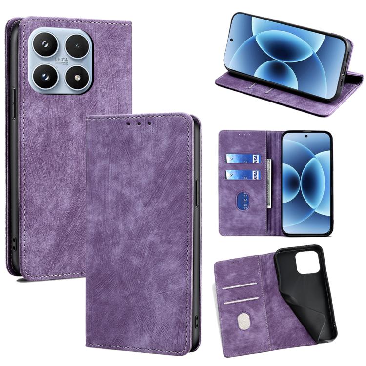 For Xiaomi 17 RFID Anti-theft Brush Magnetic Leather Phone Case(Purple)