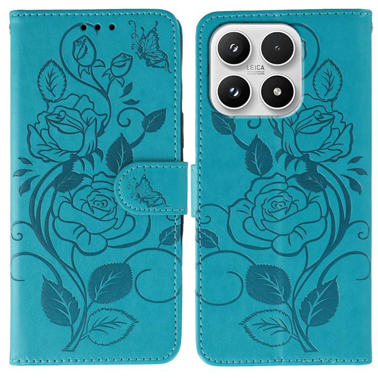For Xiaomi 17 Rose Butterfly Embossed Leather Phone Case(Blue)