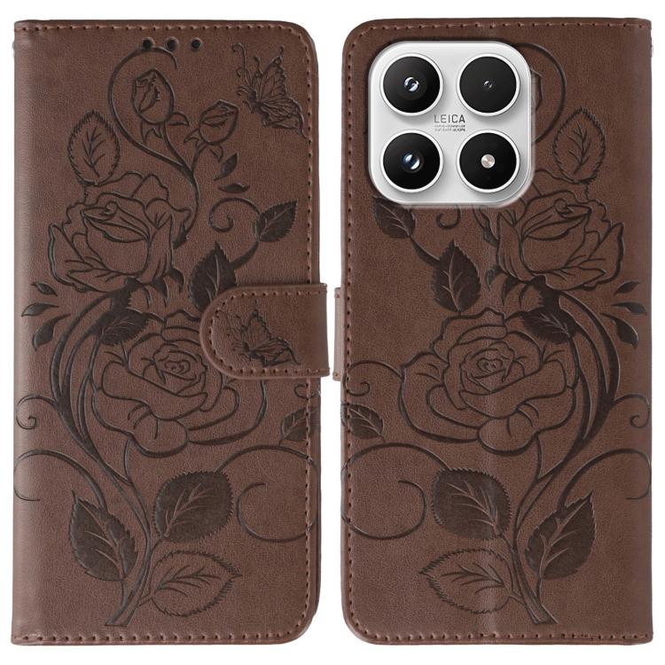 For Xiaomi 17 Rose Butterfly Embossed Leather Phone Case(Brown)