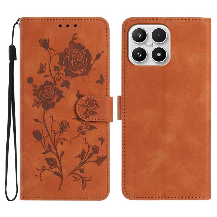 For Xiaomi 17 Rose Flower Embossing Pattern Leather Phone Case(Brown)