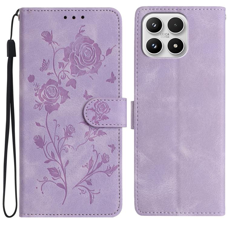 For Xiaomi 17 Rose Flower Embossing Pattern Leather Phone Case(Light Purple)
